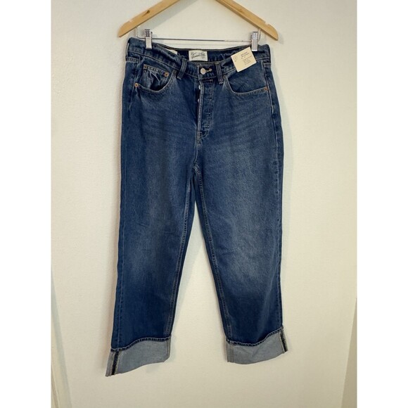 Universal Thread Women's Size 8 Mid Rise 90's Baggy Cuffed Jeans Dark Wash New - Picture 1 of 10